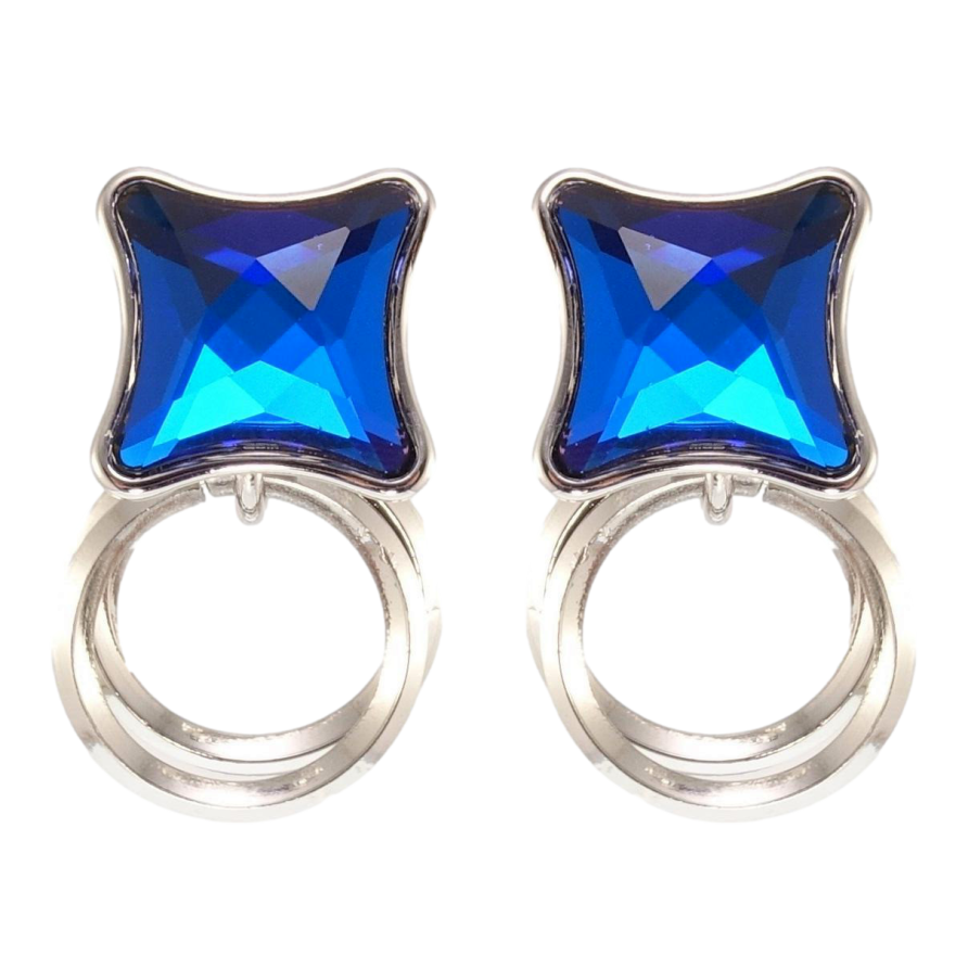 Серьги Xuping цвет Родий с кристаллами Swarovski пусеты Кристаллы Capri Blue колечки фото №1