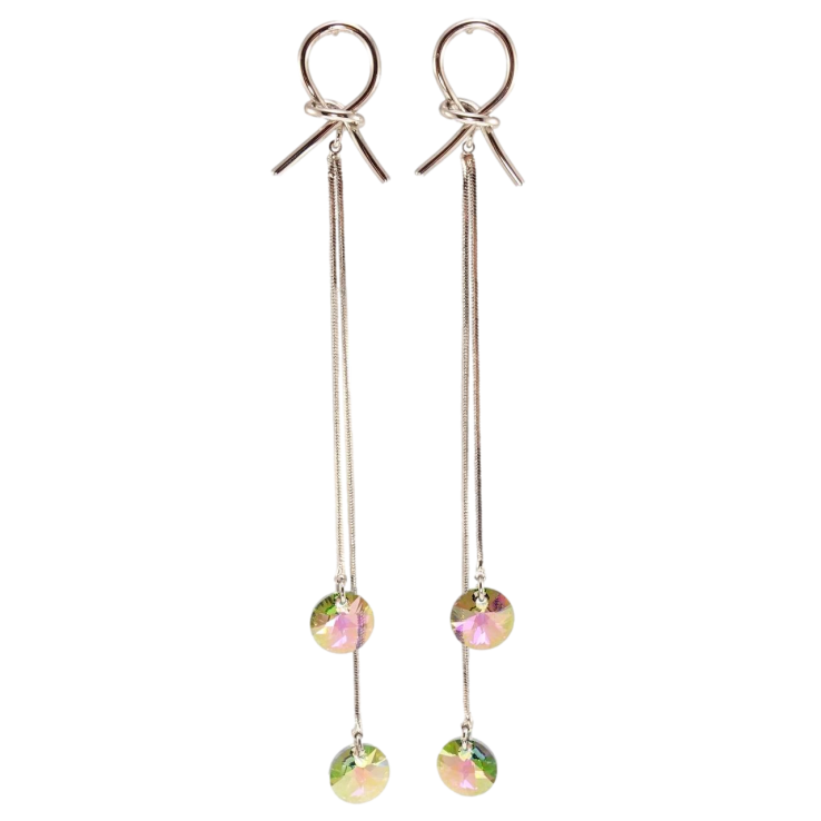 Сережки Xuping колір Родій з кристалами Swarovski пусети Петелі з кристалами Vitrail Medium фото №5