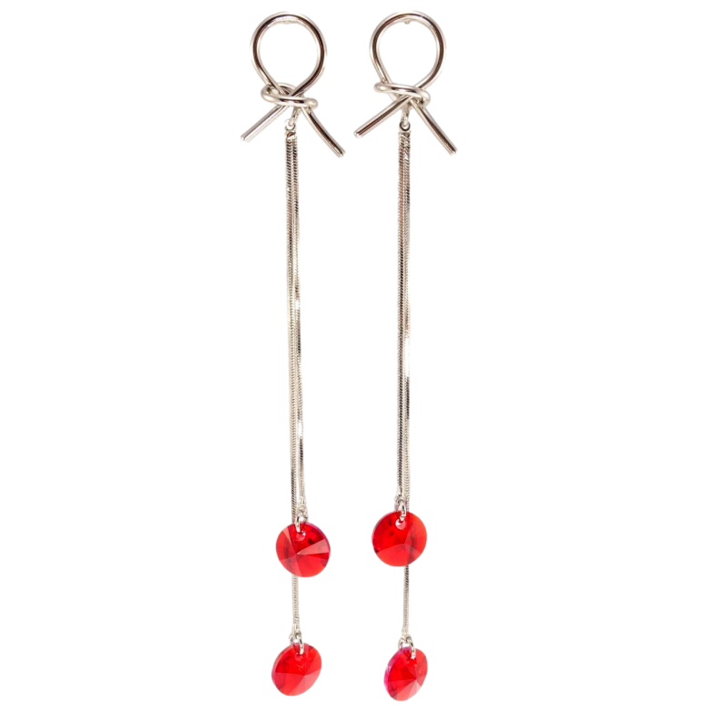 Серьги Xuping цвет Родий с кристаллами Swarovski пусеты Петельки с кристаллами Siam фото №3