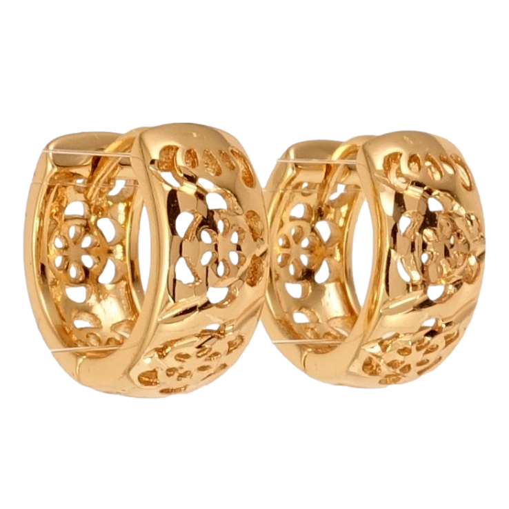 Серьги Xuping Позолота 18K колечки Цветочный резной орнамент узор на одну сторону фото №6