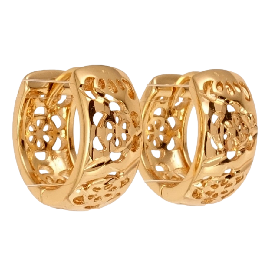 Серьги Xuping Позолота 18K колечки Цветочный резной орнамент узор на одну сторону фото №1