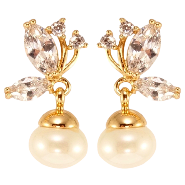 Сережки Xuping Позолота 18K пусети Кристальні метелики з перлинними підвісками фото №11