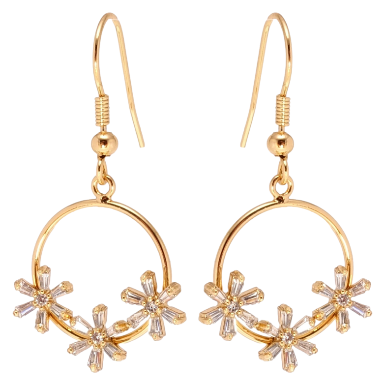 Сережки Xuping Позолота 18K французький замок Колечка з кристальними квіточками фото №1