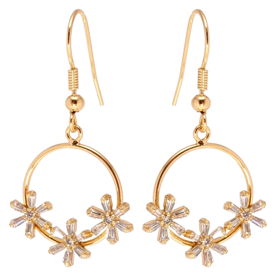 Сережки Xuping Позолота 18K французький замок Колечка з кристальними квіточками фото №1