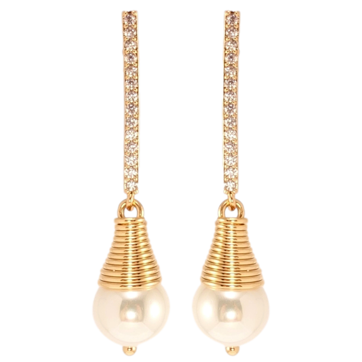 Сережки Xuping Позолота 18K пусети Перлинні дзвіночки на доріжці цирконію фото №10