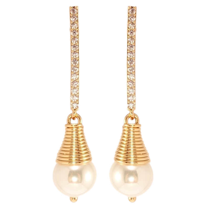 Сережки Xuping Позолота 18K пусети Перлинні дзвіночки на доріжці цирконію фото №1 Сережки Xuping Позолота 18K пусети Перлинні дзвіночки на доріжці цирконію фото №1