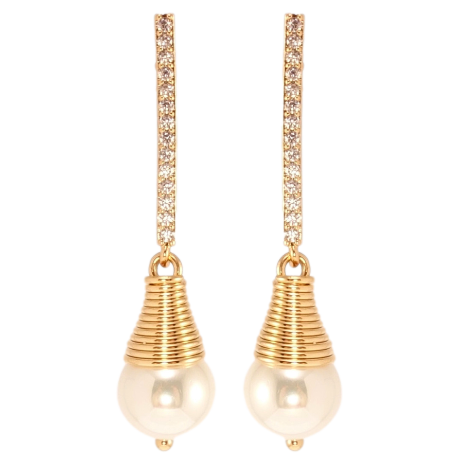Сережки Xuping Позолота 18K пусети Перлинні дзвіночки на доріжці цирконію фото №1