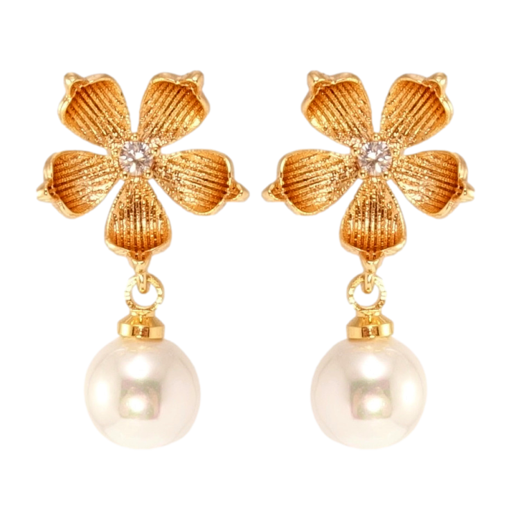 Сережки Xuping Позолота 18K пусети Квіточки з перлинними підвісками фото №14