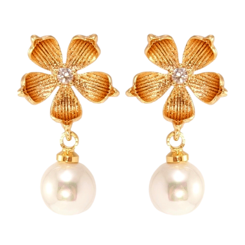 Сережки Xuping Позолота 18K пусети Квіточки з перлинними підвісками фото №2