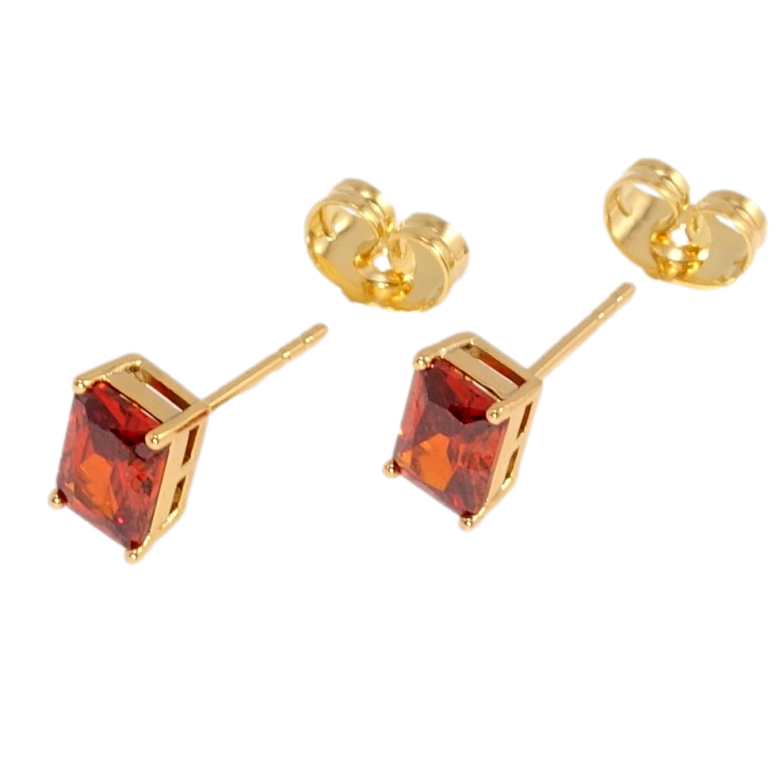 Сережки Xuping Позолота 18K пусети Прямокутні червоні кристали в крапановій оправі 5х7мм фото №1