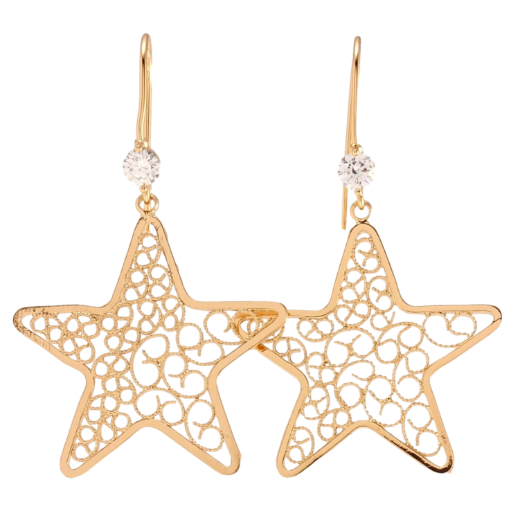 Сережки Xuping Позолота 18K французький замок Ажурні зірки візерунок на один бік фото №19