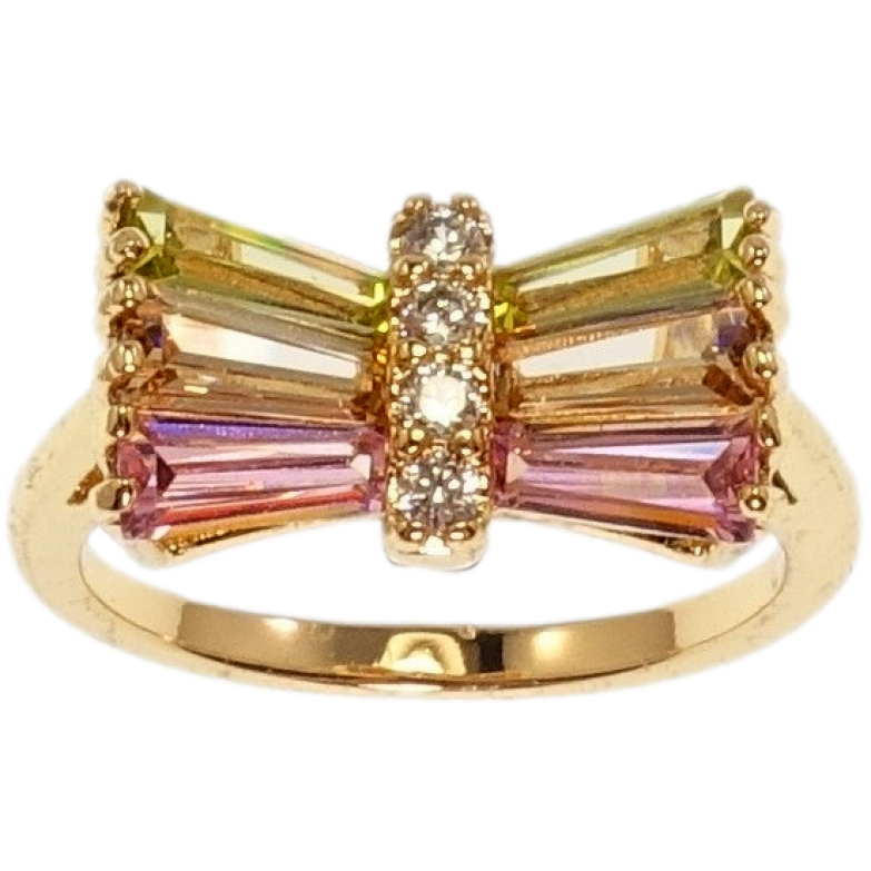 Каблучка Xuping Позолота 18K Бант з різнокольоровими кристалами фото №1