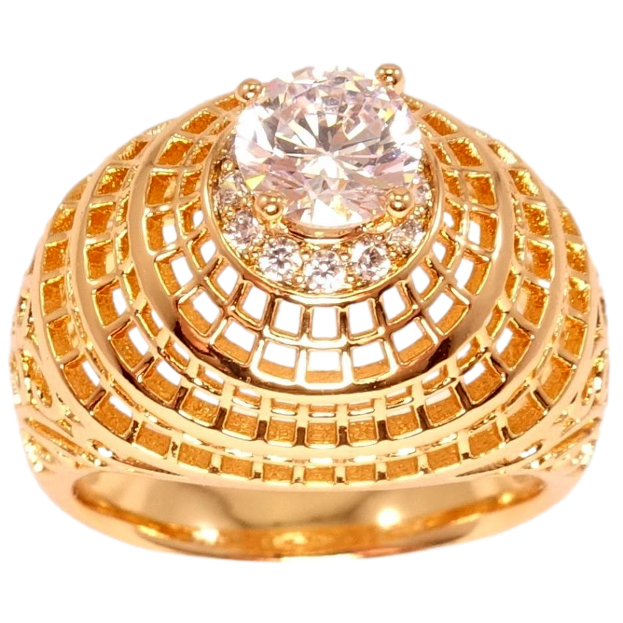 Кольцо Xuping Позолота 18K Высокий резной купол с вставкой кристалл в колечке цирконий фото №1