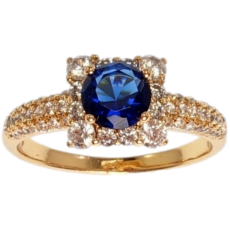 Кольцо Xuping Позолота 18K Классический дизайн с инкрустацией и вставкой синий кристалл фото №1