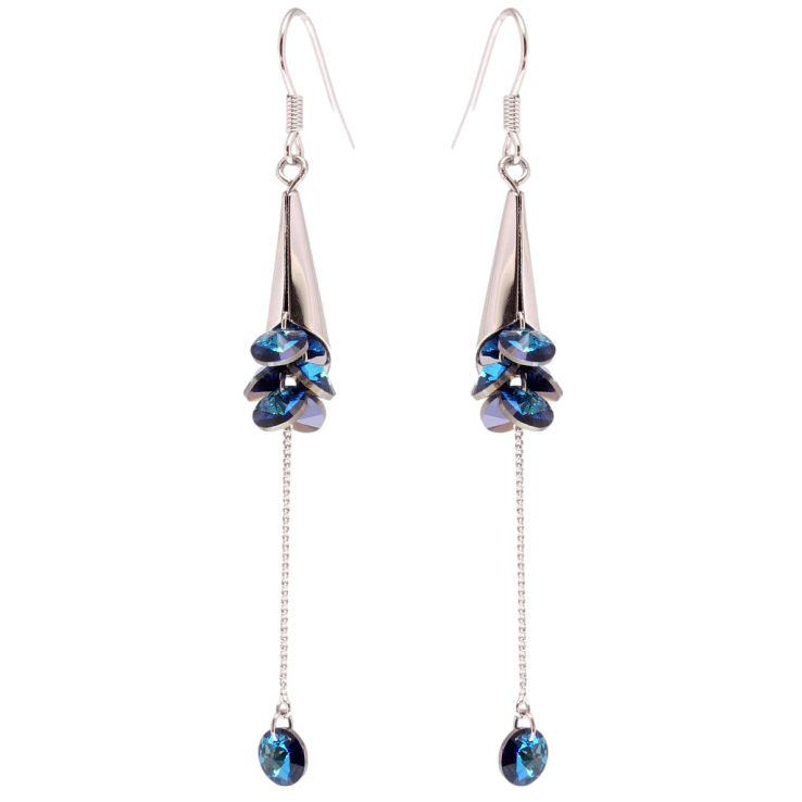 Сережки Xuping колір Родій з кристалами Swarovski французький замок Витончені підвіски з кристалами Bermuda Blue фото №3