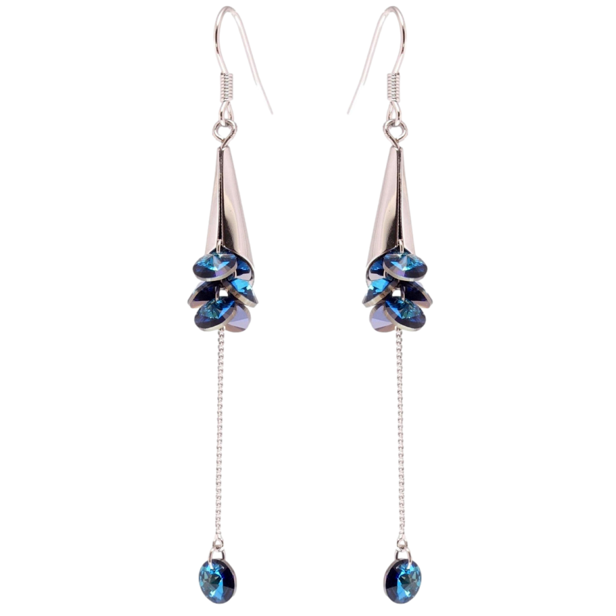 Сережки Xuping колір Родій з кристалами Swarovski французький замок Витончені підвіски з кристалами Bermuda Blue фото №1