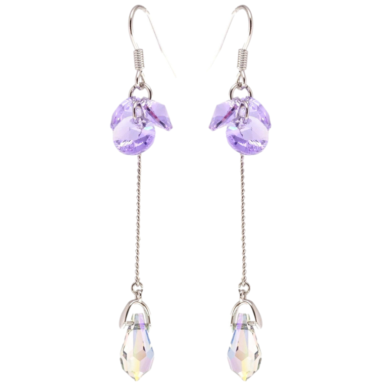 Серьги Xuping цвет Родий с кристаллами Swarovski французский замок Кристаллы Provence Lavender на цепочке фото №6