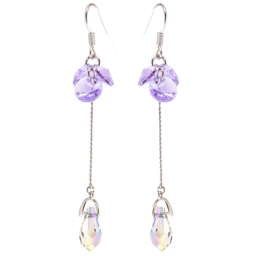 Сережки Xuping колір Родій з кристалами Swarovski французький замок Кристали Provence Lavender на ланцюжку фото №1