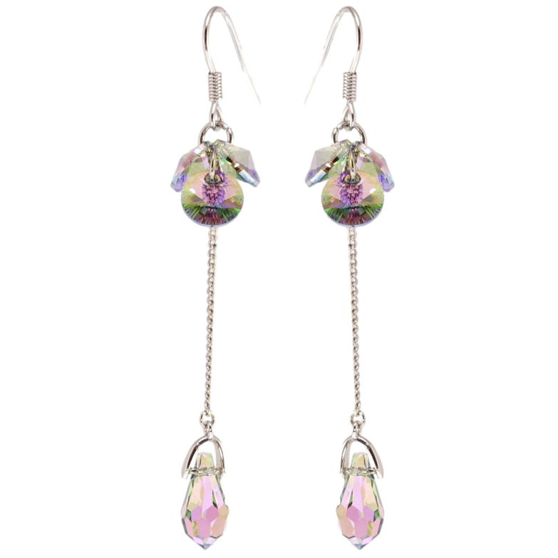 Сережки Xuping колір Родій з кристалами Swarovski французький замок Кристали Vitrail Light на ланцюжку фото №1