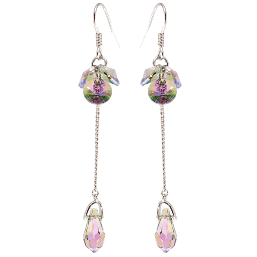 Сережки Xuping колір Родій з кристалами Swarovski французький замок Кристали Vitrail Light на ланцюжку фото №1