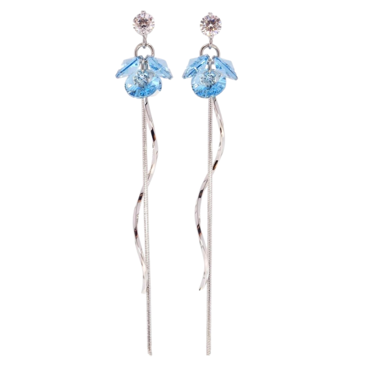 Сережки Xuping колір Родій з кристалами Swarovski пусети Витончена конструкція з кристалами Aquamarine фото №11