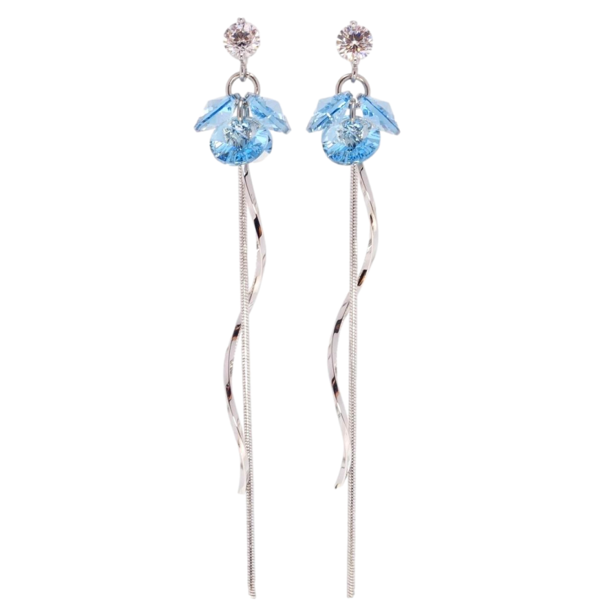 Сережки Xuping колір Родій з кристалами Swarovski пусети Витончена конструкція з кристалами Aquamarine фото №1