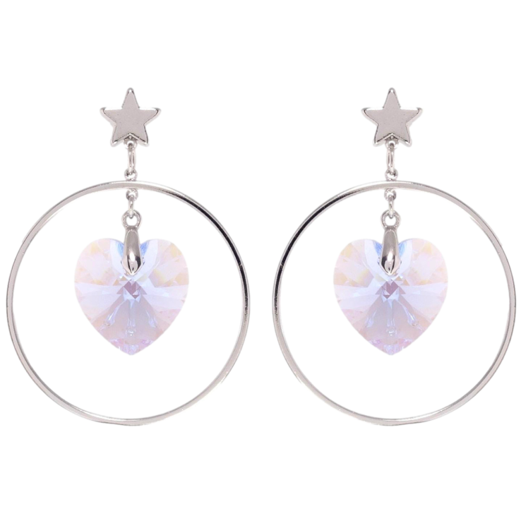 Сережки Xuping колір Родій з кристалами Swarovski пусети Колечки з кристалами Moonlight у вигляді серця фото №2