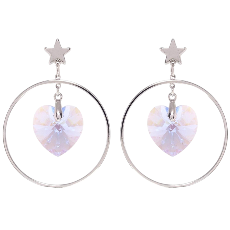 Сережки Xuping колір Родій з кристалами Swarovski пусети Колечки з кристалами Moonlight у вигляді серця фото №4