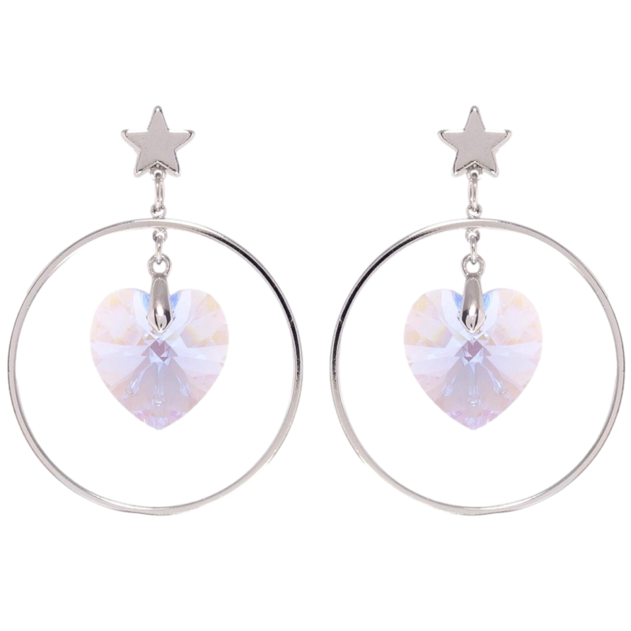 Сережки Xuping колір Родій з кристалами Swarovski пусети Колечки з кристалами Moonlight у вигляді серця фото №1