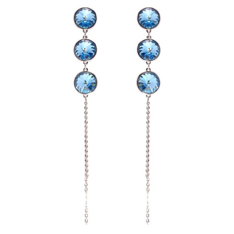 Сережки Xuping колір Родій з кристалами Swarovski пусети Кристали Laguna Delite на ланцюжку фото №1