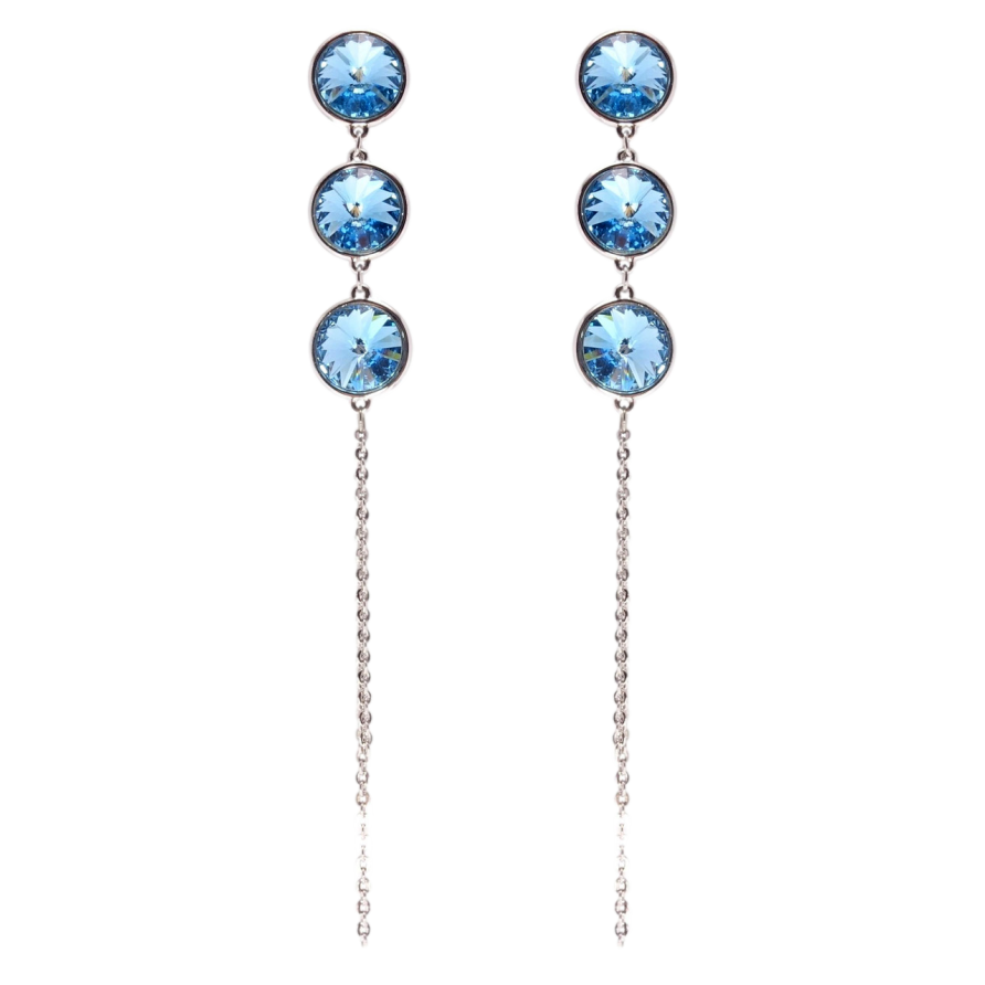 Сережки Xuping колір Родій з кристалами Swarovski пусети Кристали Laguna Delite на ланцюжку фото №1