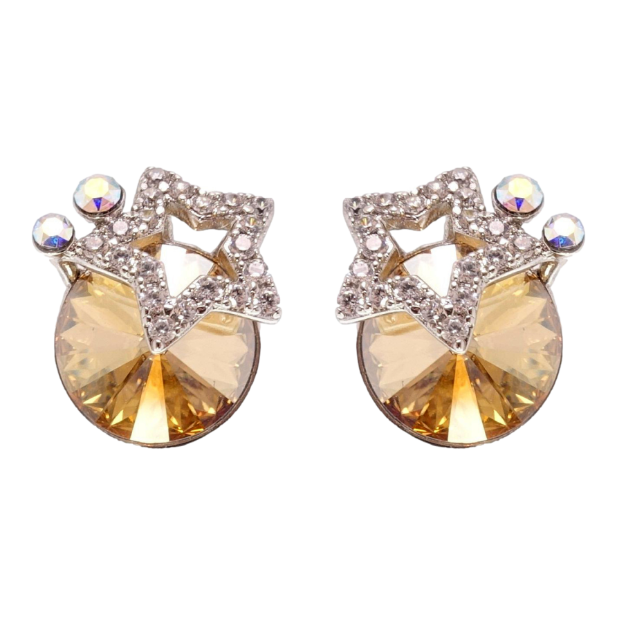 Сережки Xuping колір Родій з кристалами Swarovski пусети Зірки з кристалом Golden Shadow фото №1