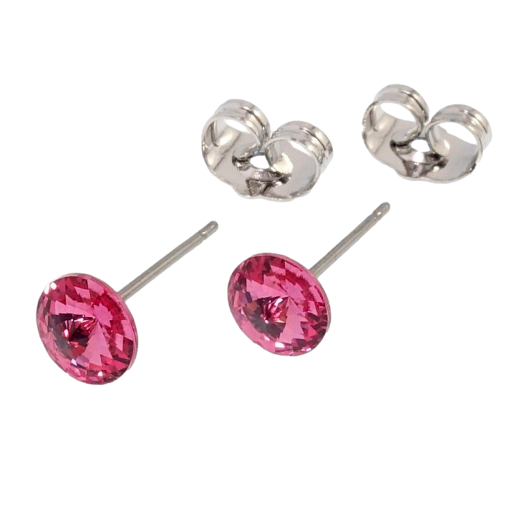 Сережки Xuping колір Родій з кристалами Swarovski пусети Кристали Fuchsia ø 6мм фото №8