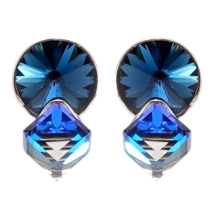 Сережки Xuping колір Родій з кристалами Swarovski пусети Кристали Metallic Blue фото №11