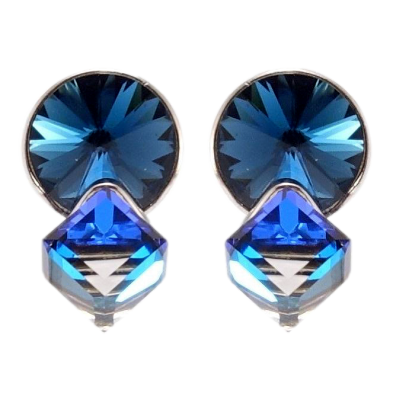 Серьги Xuping цвет Родий с кристаллами Swarovski пусеты Кристаллы Metallic Blue фото №1