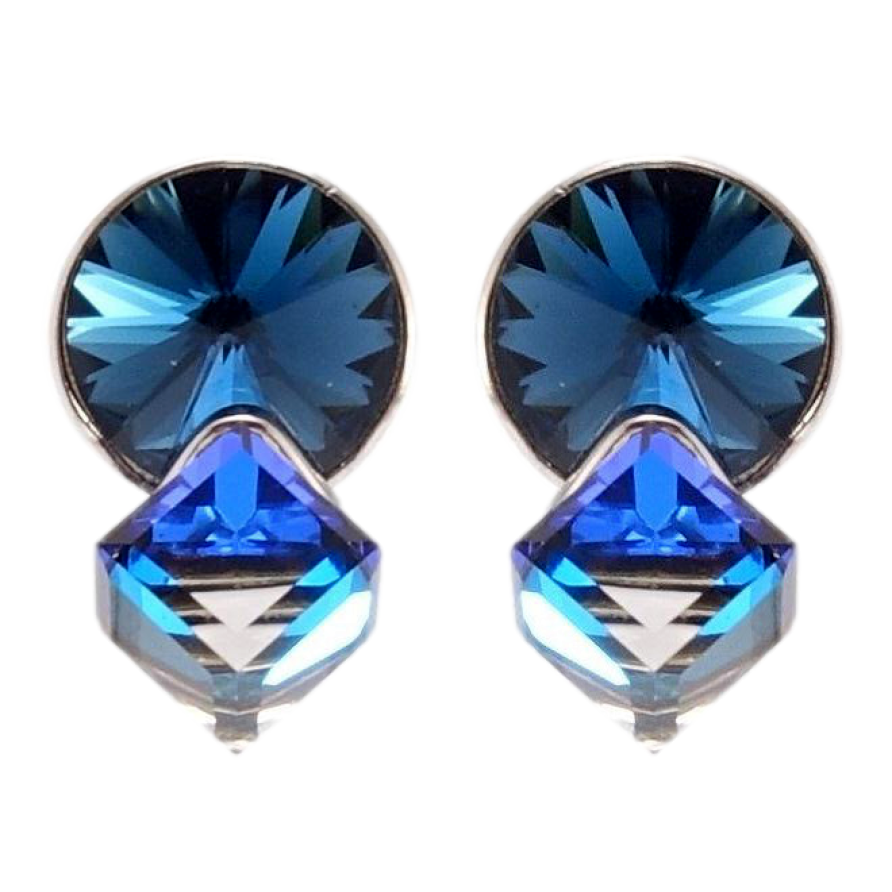 Сережки Xuping колір Родій з кристалами Swarovski пусети Кристали Metallic Blue фото №1