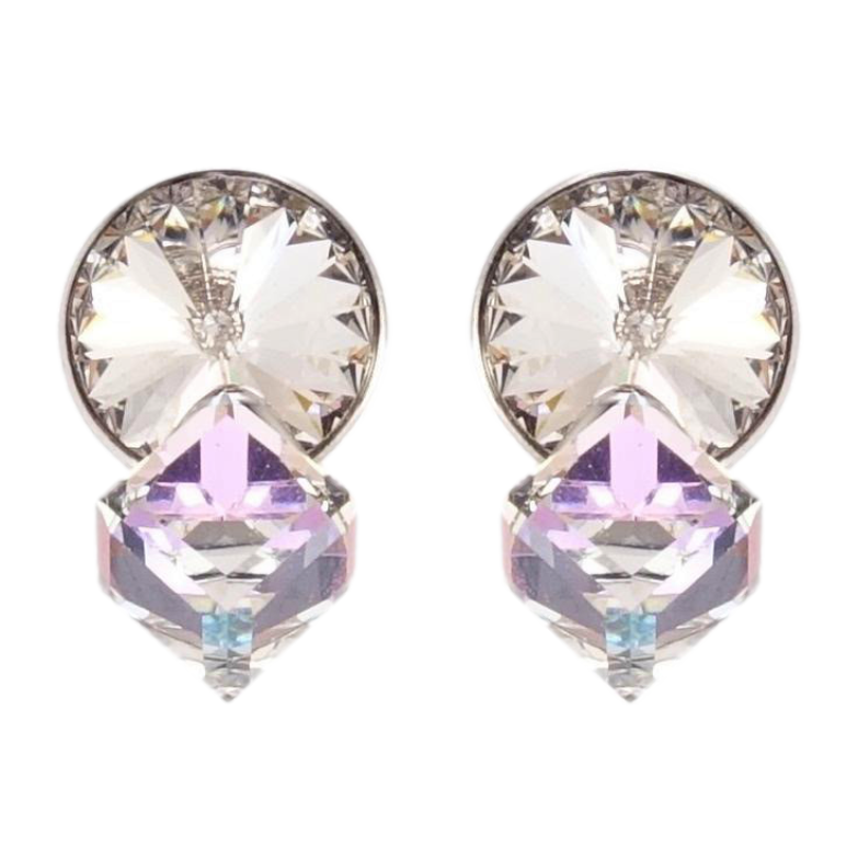 Сережки Xuping колір Родій з кристалами Swarovski пусети Кристали Lavender і Clear фото №1