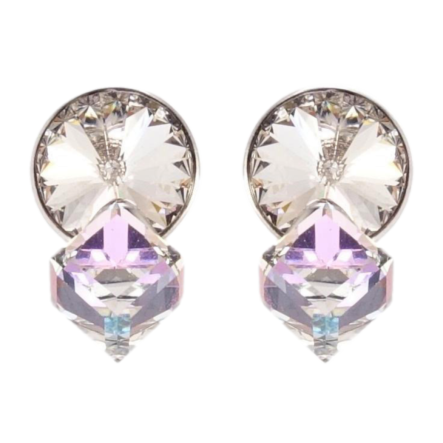 Сережки Xuping колір Родій з кристалами Swarovski пусети Кристали Lavender і Clear фото №1