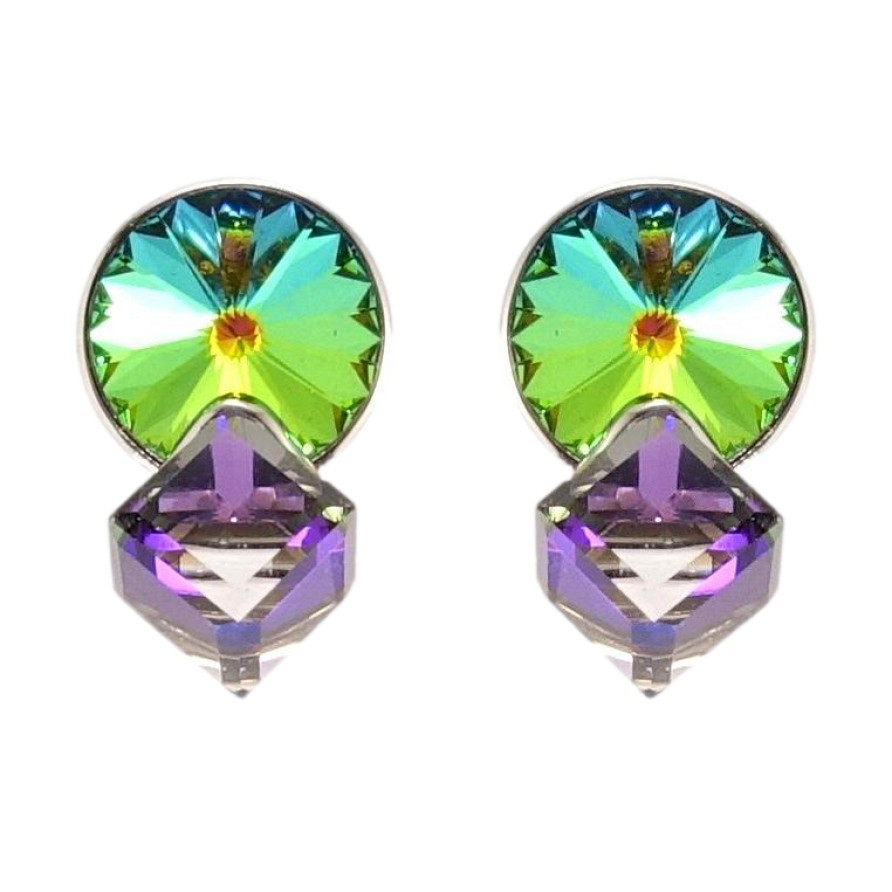 Сережки Xuping колір Родій з кристалами Swarovski пусети Кристали Vitrail Medium та Tanzanite фото №1