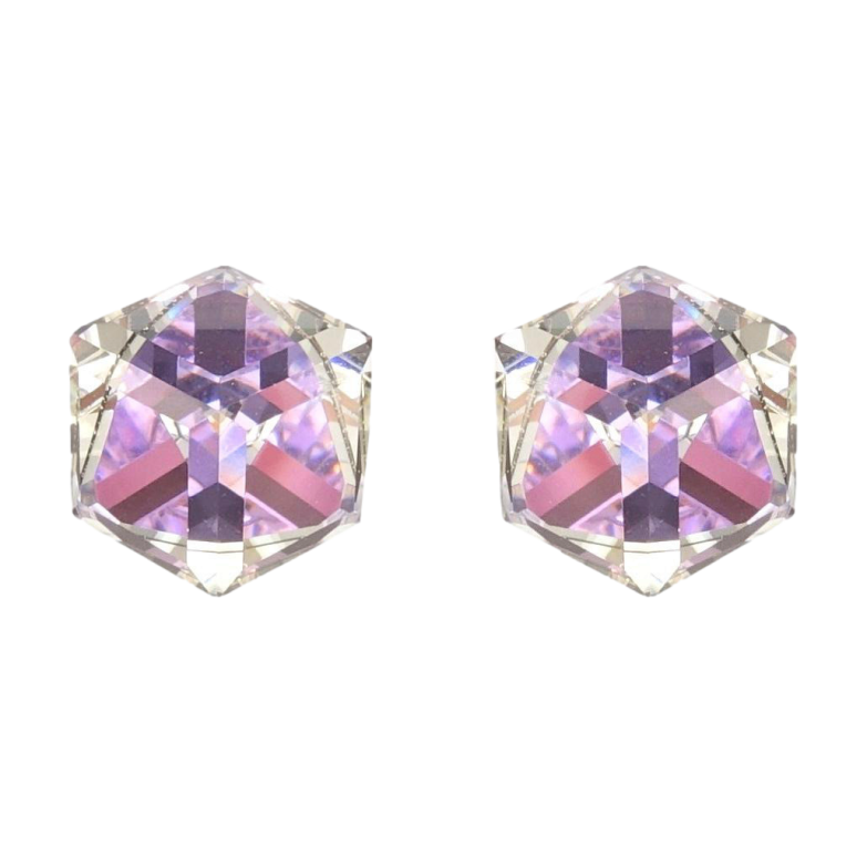 Серьги Xuping цвет Родий с кристаллами Swarovski пусеты Кристальные кубы Provence Lavender 8х8мм фото №1