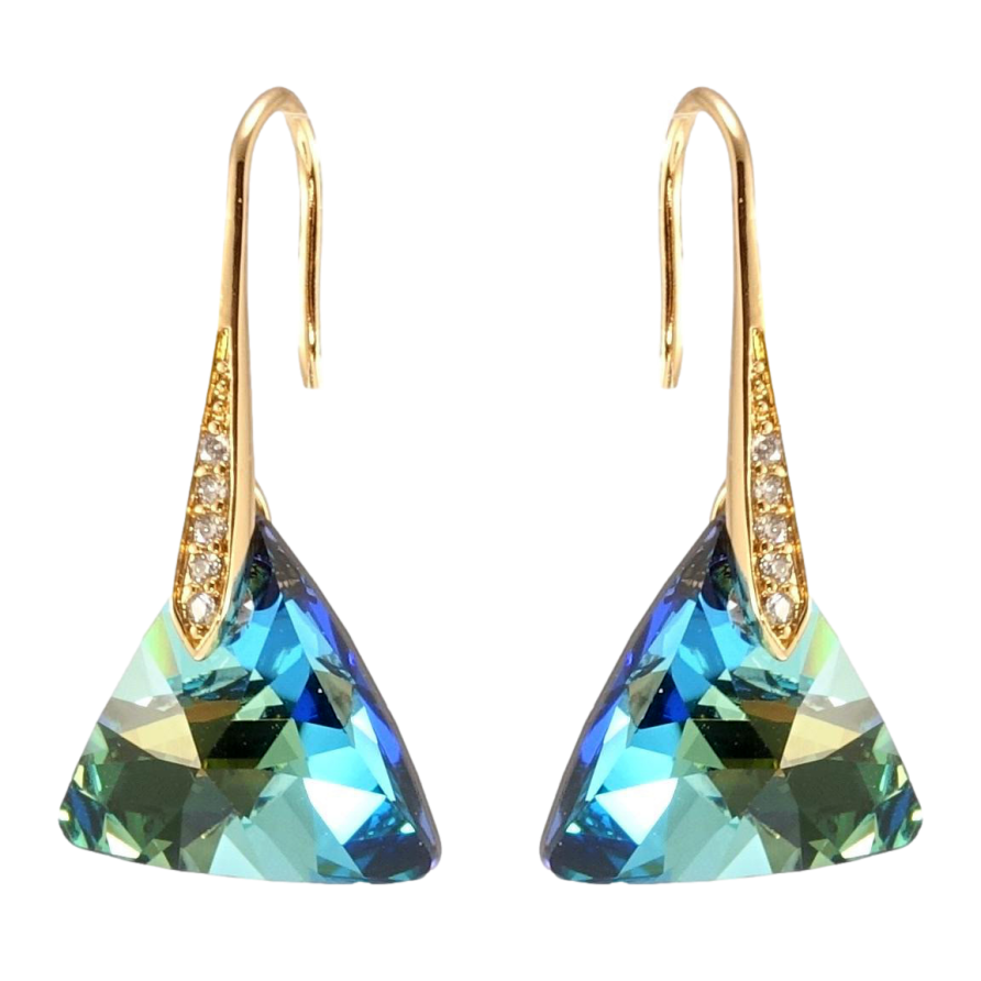 Сережки Xuping колір 18K з кристалами Swarovski французький замок Кристальні трикутники Metallic Blue фото №1