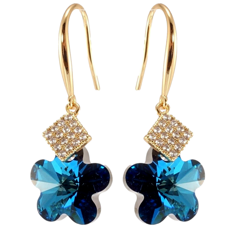 Сережки Xuping колір 18K з кристалами Swarovski французький замок Кристальні квіточки Bermuda Blue з ромбами фото №1