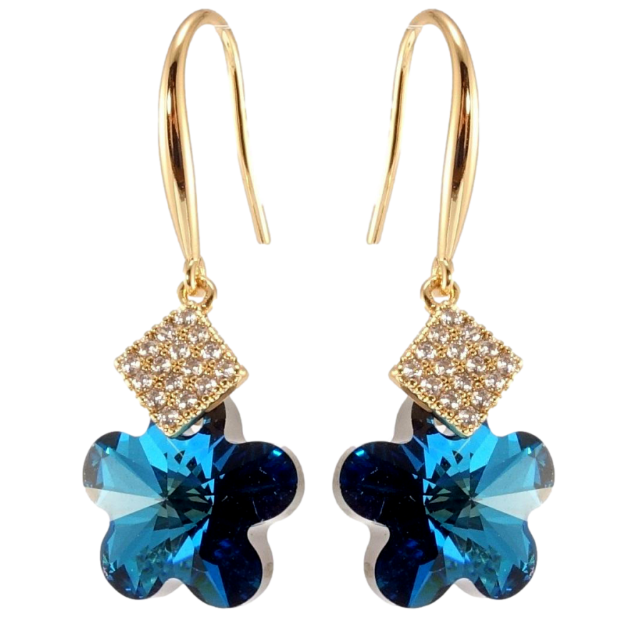 Сережки Xuping колір 18K з кристалами Swarovski французький замок Кристальні квіточки Bermuda Blue з ромбами фото №1