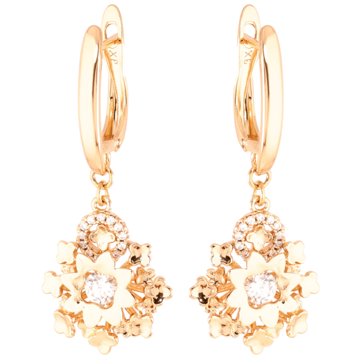 Сережки Xuping Позолота 18K англійський замок Квіткові підвіски з цирконієм фото №3