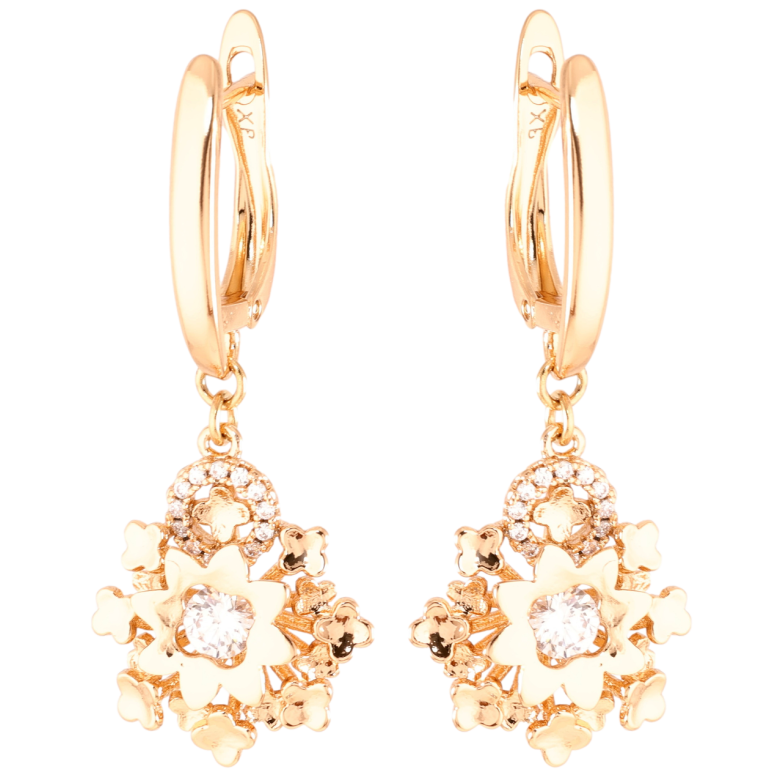 Серьги Xuping Позолота 18K английский замок Цветочные подвески с цирконием фото №2