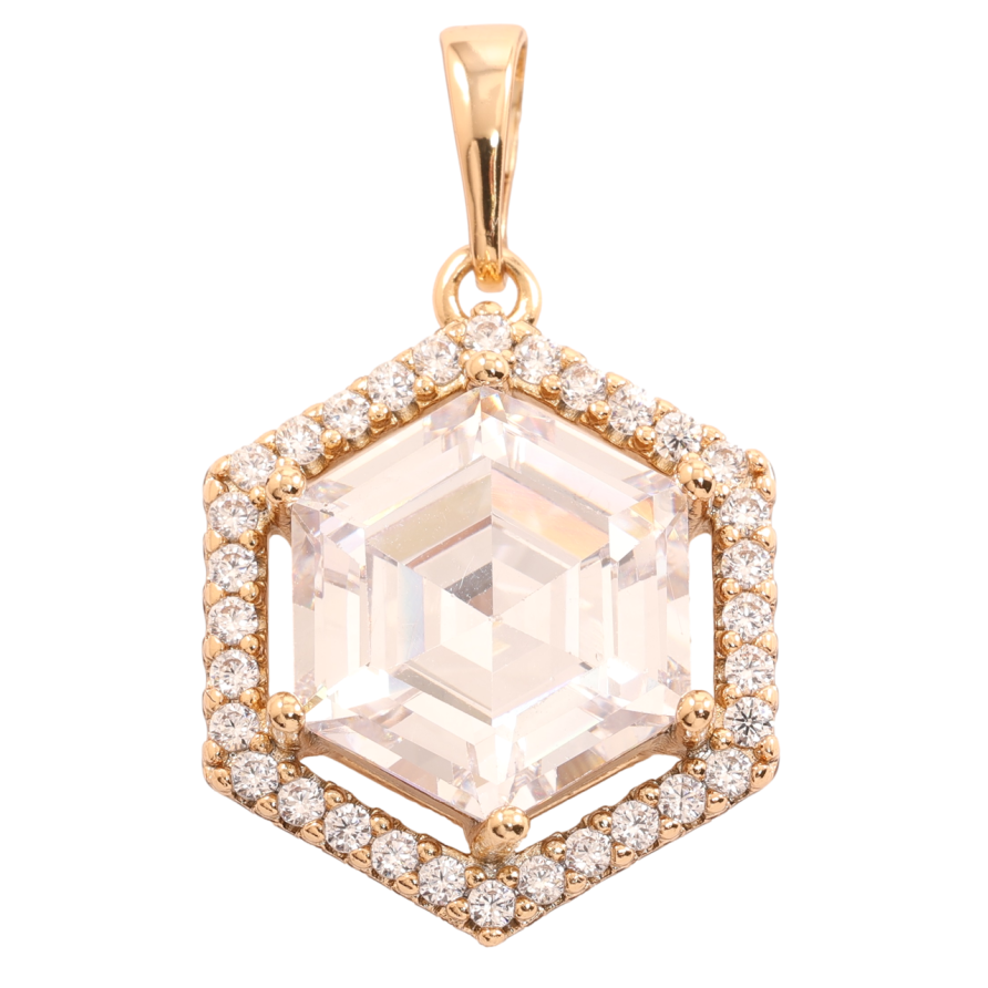 Кулон Xuping Позолота 18K «Шестигранний кристал в обрамленні цирконію» для ланцюжка до 6мм фото №1