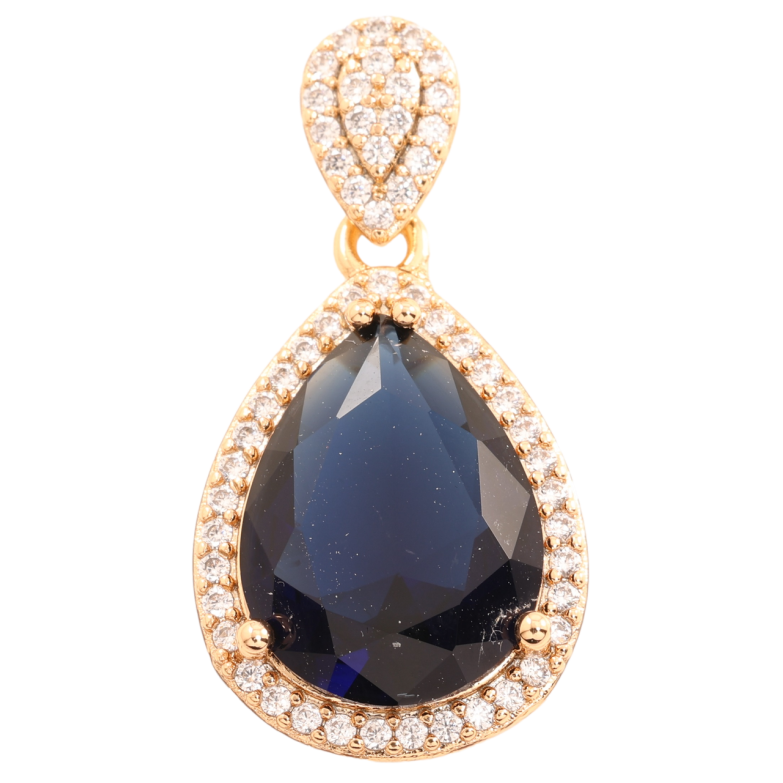 Кулон Xuping Позолота 18K «Синя кришталева крапелька в обрамленні цирконію» для ланцюжка до 4мм фото №4