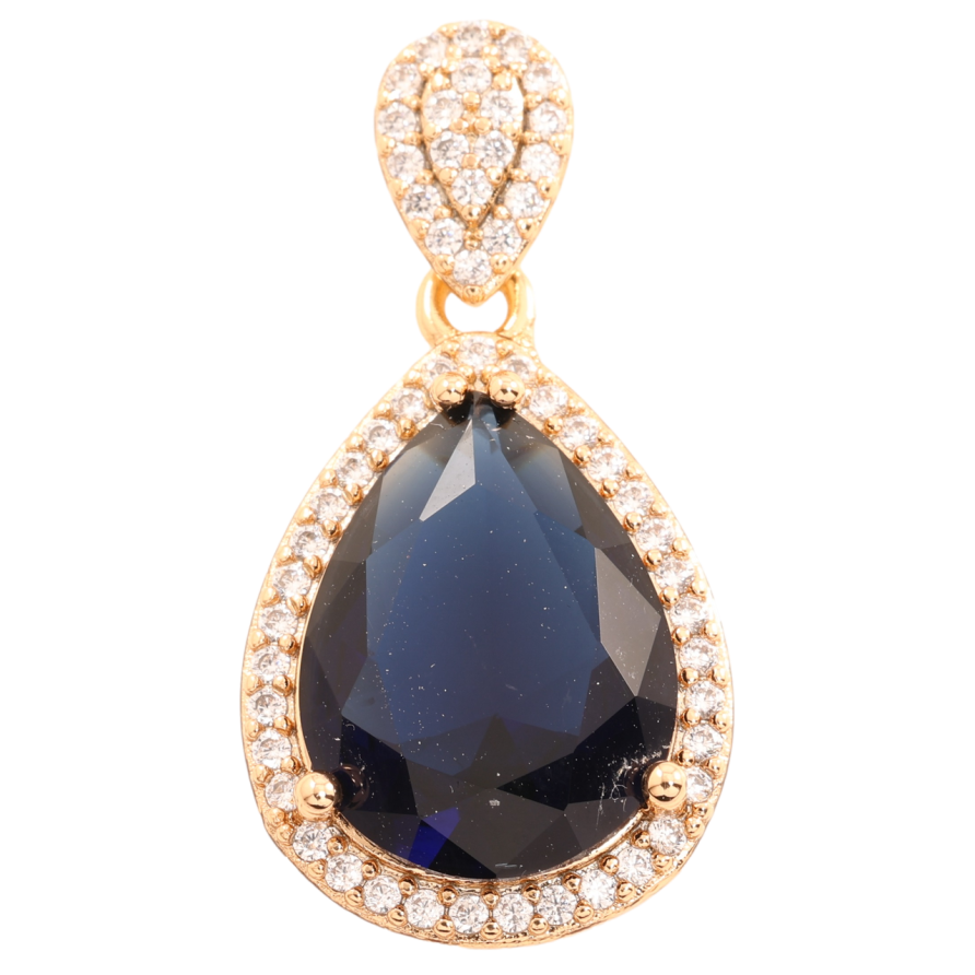 Кулон Xuping Позолота 18K «Синя кришталева крапелька в обрамленні цирконію» для ланцюжка до 4мм фото №1