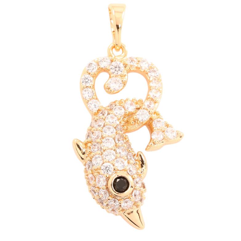Кулон Xuping Позолота 18K Дельфин в сердечке с инкрустацией цирконием для цепочки до 5мм фото №1