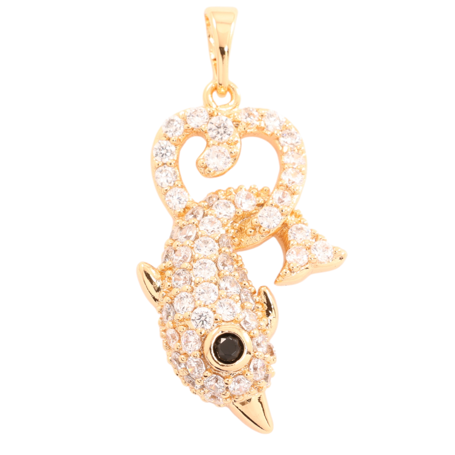 Кулон Xuping Позолота 18K «Дельфін у сердечку з інкрустацією цирконієм» для ланцюжка до 5мм фото №1